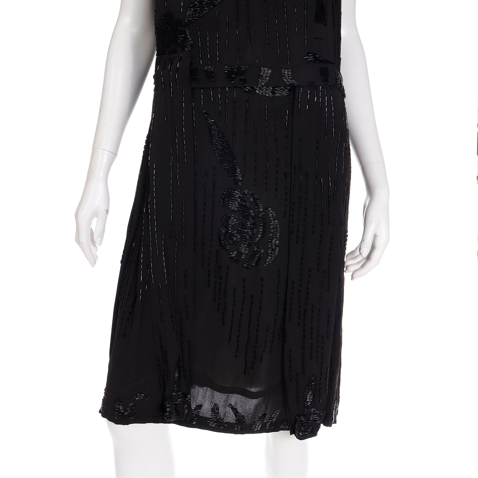 1920s Vintage Flapper Beaded Black Sleeveless Evening Dress Modig 1920s Vintage Flapper Beaded Black Sleeveless Evening Dress Modig