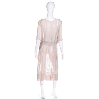 1920s Vintage Nude Sand Silk Beaded Flapper Drop Waist Dress w Beaded Belt