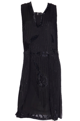 1920s Vintage Flapper Beaded Black Sleeveless Evening Dress