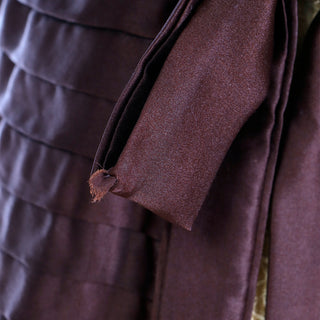 1920s Vintage Brown Pleated Silk Dress Lace Sleeves