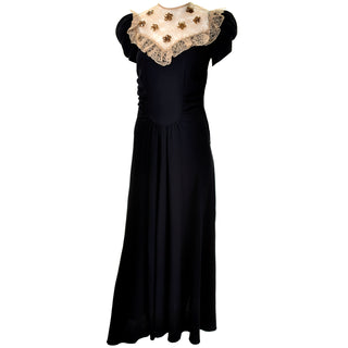 1930s Black Vintage Dress With Gold Netting and Sequins