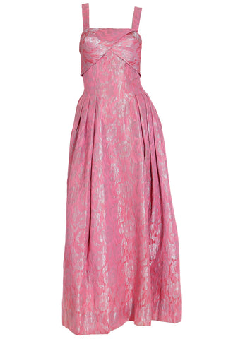 1950s Vintage Norman Young London Pink Jacquard Evening Dress