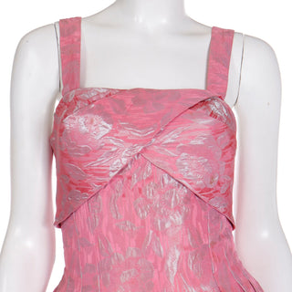 1950s Vintage Norman Young London Pink Jacquard Evening Dress UK Designer