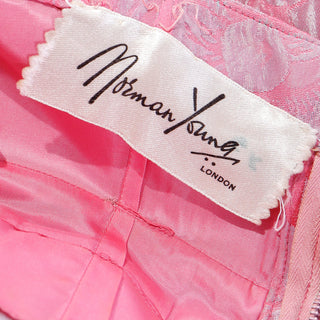 1950s Vintage Norman Young London Pink Jacquard Evening Dress Rare Vintage