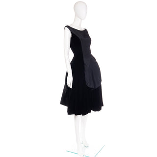 1950s Black Velvet & Satin Panels Full Skirt Evening Dress