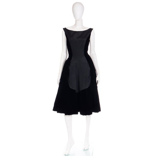 1950s Black Velvet & Taffeta Full Skirt Evening Dress
