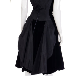 1950s Black Velvet & Satin Full Skirt Evening Dress