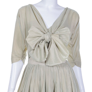 1950s Sage Green Iridescent Taffeta Vintage Dress w Attached Bolero Jacket w bow