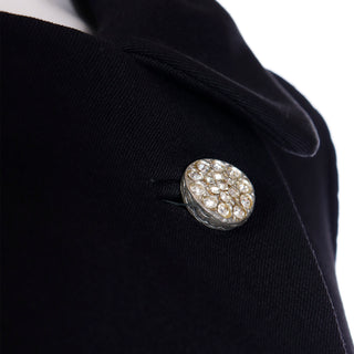 1960s Golet Original Black Coat W Faux Lambswool Trim & Rhinestone Buttons fits S/M