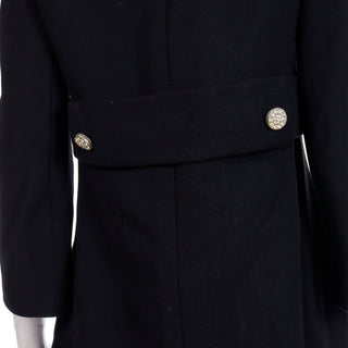 1960s Golet Original Black Coat W Faux Lambswool Trim & Rhinestone Buttons and Fully Lined S/M