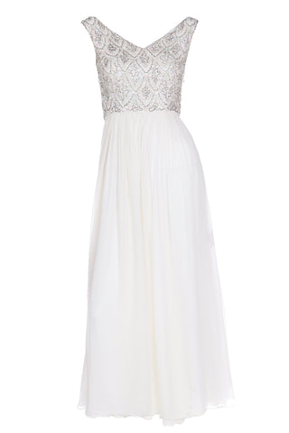 1960s Beaded White Silk Chiffon Evening or Wedding Dress