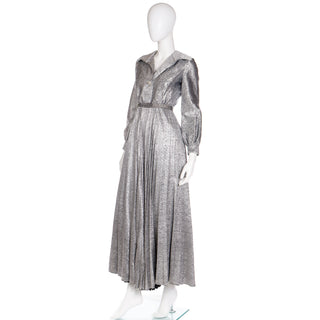 Vintage 1970s Silver Lurex Sparkle Palazzo Pant  Pleated Jumpsuit Evening Dress Alternative