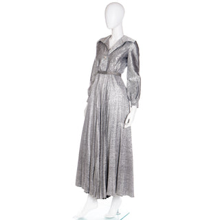 1970s Silver Lurex Sparkle Palazzo Pant Jumpsuit Evening Dress Alternative with Rhinestones