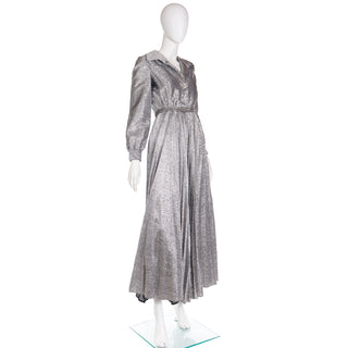 1970s Silver Lurex Sparkle Palazzo Pant Pleated Jumpsuit Evening Dress Alternative 