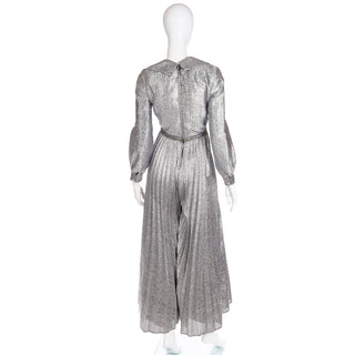 1970s Silver Lurex Sparkle Palazzo Pant Wide Leg Pleated Jumpsuit Evening Dress Alternative