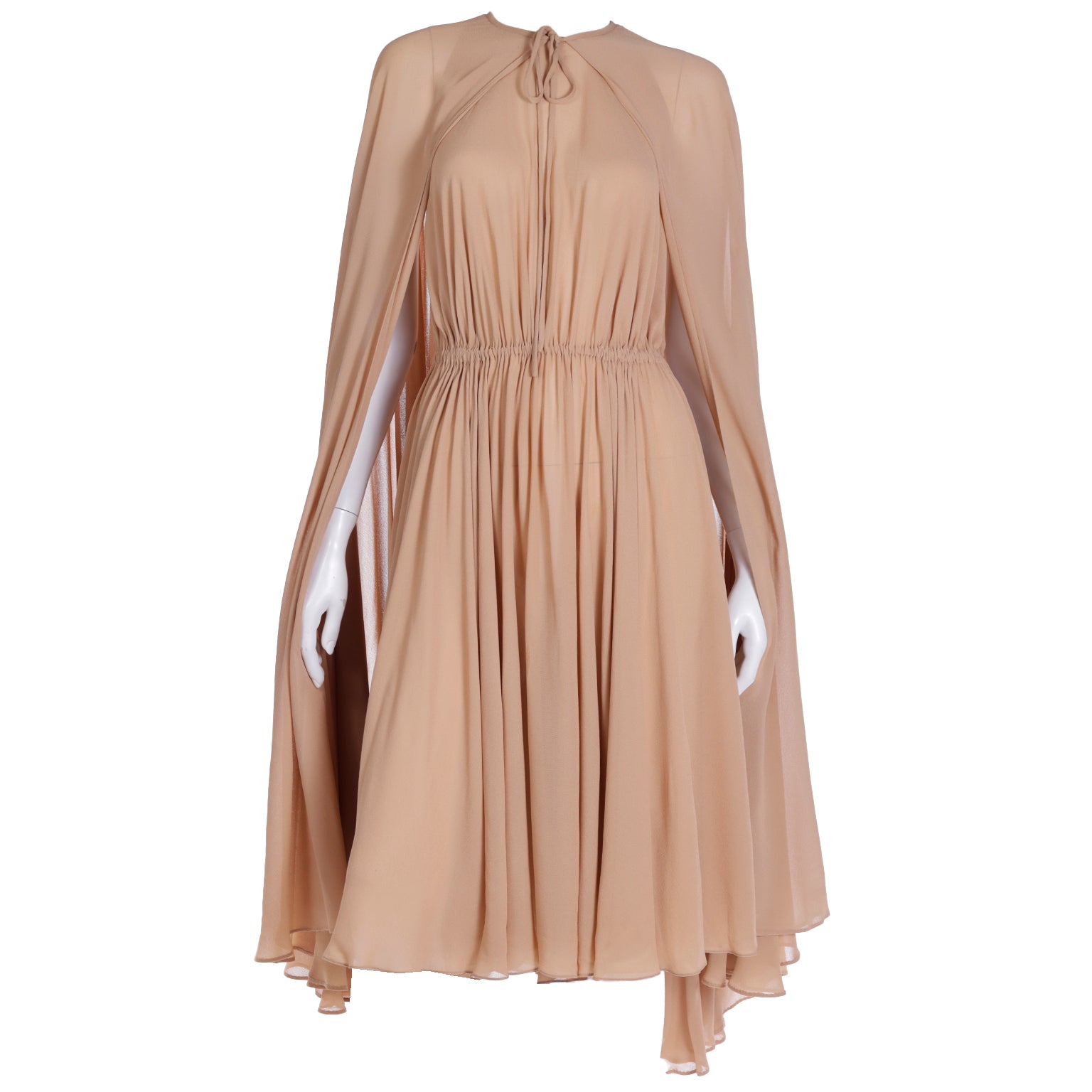 1975 Halston Semi Sheer Silk Halter Dress & Cape Ensemble 1975 Halston Semi Sheer Silk Halter Dress & Cape Ensemble