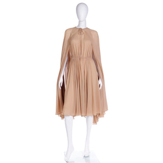 1970s Halston Silk Halter Dress & Cape 2 pc Vintage Ensemble