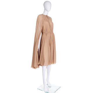 1970s Halston Silk Halter Dress & Cape Documented Vintage Ensemble