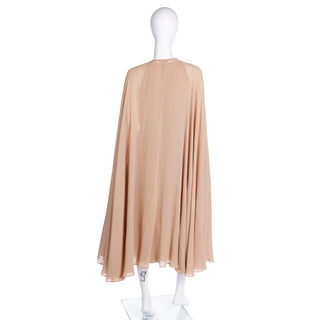 1975 Halston Sand Silk Halter Dress & Cape Vintage Ensemble