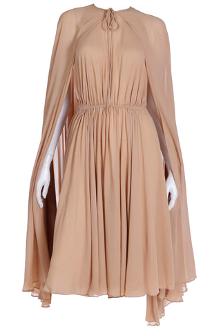 1970s Halston Silk Halter Dress & Cape Vintage Ensemble