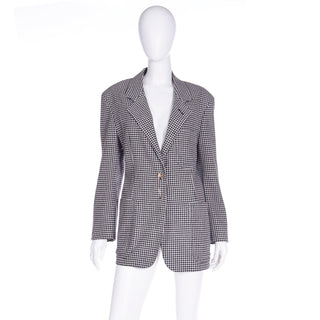 1988 Franco Moschino Black Houndstooth Jacket w Safety Pin Closures