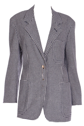 1988 Franco Moschino Black Houndstooth Jacket w Safety Pin Closure