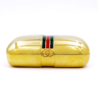 Vintage 1980s Gucci Gold Plated Box w Red & Green Signature Stripe
