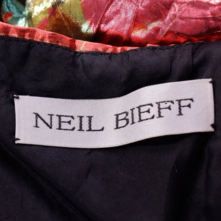 1980s Neil Bieff Tissue Metallic Bold Floral Off Shoulder Corset Evening Dress with sequins