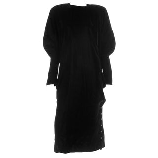 1980s Norma Kamali Black Velvet Sweatshirt Style Vintage Oversized Dress 