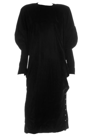 1980s Norma Kamali Black Velvet Sweatshirt Style Oversized Dress