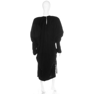 1980s Norma Kamali Black Velvet Sweatshirt Style Oversized Dress L