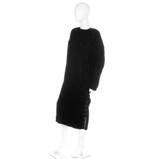 Vintage 1980s Norma Kamali Black Velvet Sweatshirt Style Oversized Dress