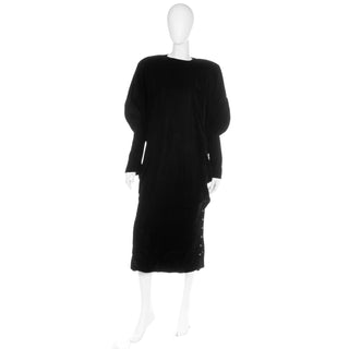 1980s Norma Kamali Black Velvet Sweatshirt Style Oversized Dress One size
