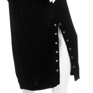 1980s Norma Kamali Black Velvet Sweatshirt Style Oversized Dress with side snaps