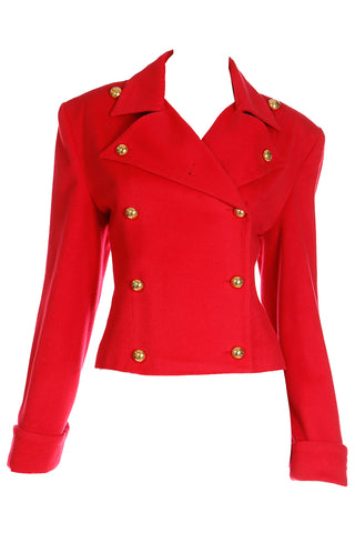 1980s Patrick Kelly Red Double Breasted Cashmere Blend Jacket