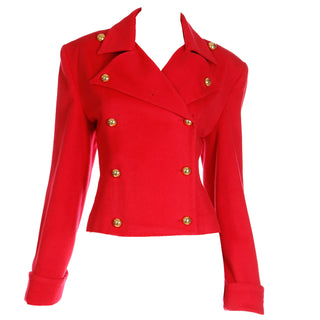 1980s Patrick Kelly Red Double Breasted Cashmere Blend Jacket US 10