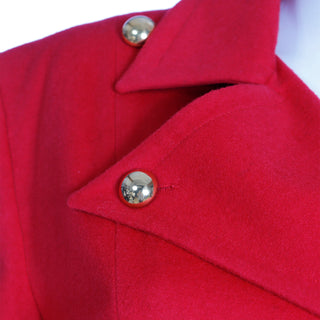 1980s Patrick Kelly Red Double Breasted Cashmere Blend Jacket w Gold Buttons