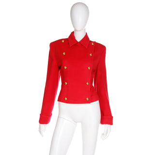 1980s Patrick Kelly Red Double Breasted Cashmere Blend Jacket M/L