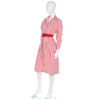 Vintage Ralph Lauren shirtdress with red and white stripes belted dress