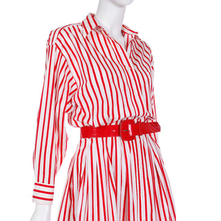 Vintage Ralph Lauren long sleeve shirtdress with red and white stripes