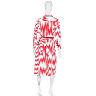 Vintage Ralph Lauren full skirt shirtdress with red and white stripes