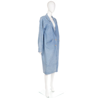 1980s Vintage Denim Blue Jean Duster Coat with front buttons