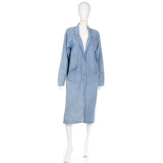 1980s Vintage Denim Blue Jean Duster Coat with pockets