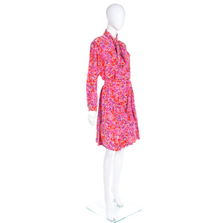 1989 Yves Saint Laurent Silk Floral documented Runway Dress With Sash Belt