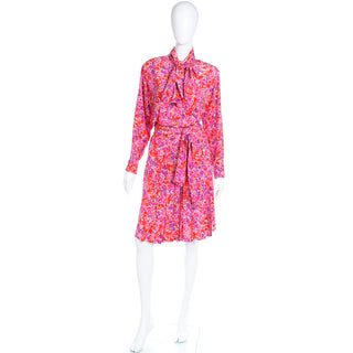 S/S 1989 Yves Saint Laurent Silk Floral Runway Dress With Sash Belt
