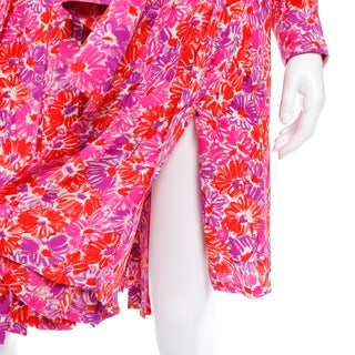 1989 Yves Saint Laurent Silk Floral Runway Dress With Sash Belt Size Large