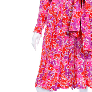 Vintage 1989 Yves Saint Laurent Silk Floral Runway Dress With Sash Belt sz Large