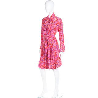 1989 Yves Saint Laurent Silk Floral Runway Dress With Sash Belt YSL