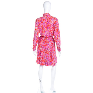 1989 Yves Saint Laurent Silk Floral Runway Dress With Sash Belt and tie