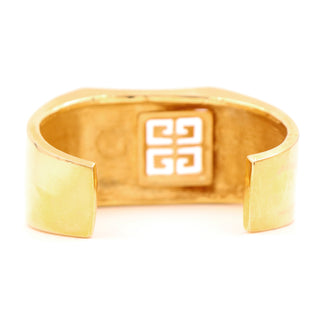 1980s Givenchy Gold Plated Cutout Logo Cuff Bracelet